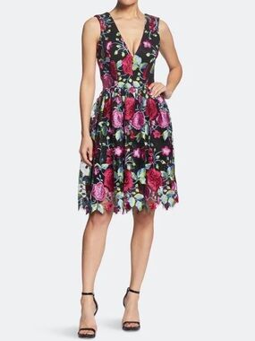Dress the Population Avril Dress, Floral Lace Sheer, medium
